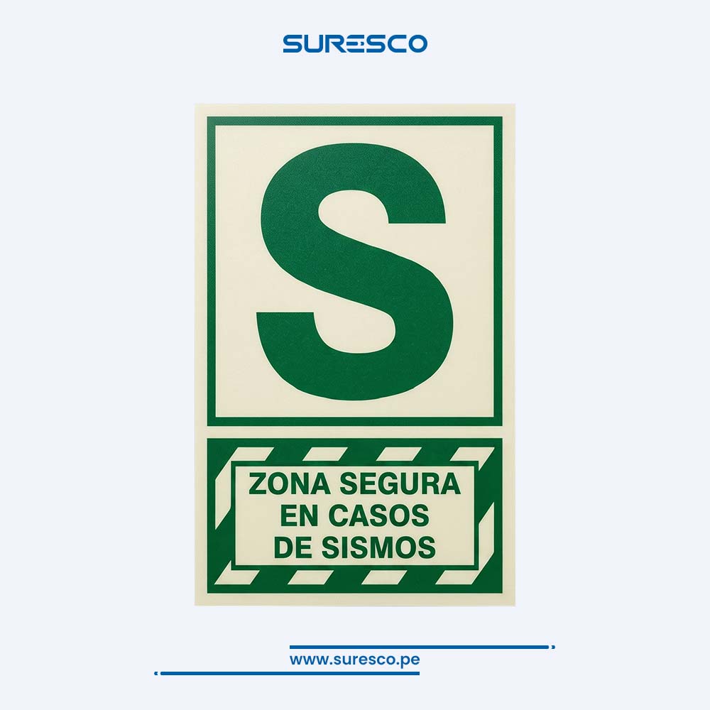 Señalética Foto Luminiscente - ZONA SEGURA EN CASOS DE SISMOS